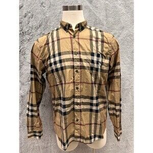 Burberry Nova Check Button Down Shirt Men’s XL Beige Plaid Cotton Long Sleeve